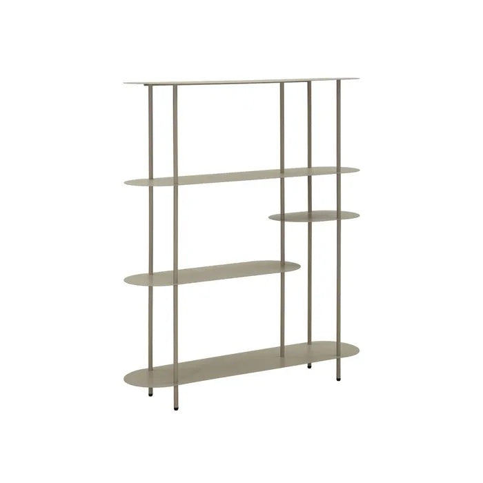 **Moderne open boekenkast met metalen frame en meerdere planken**