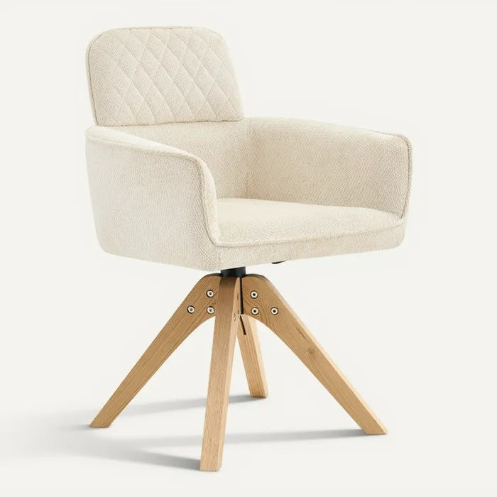 **Technische titel in het Nederlands: Moderne beige eetkamerstoel met houten poten**