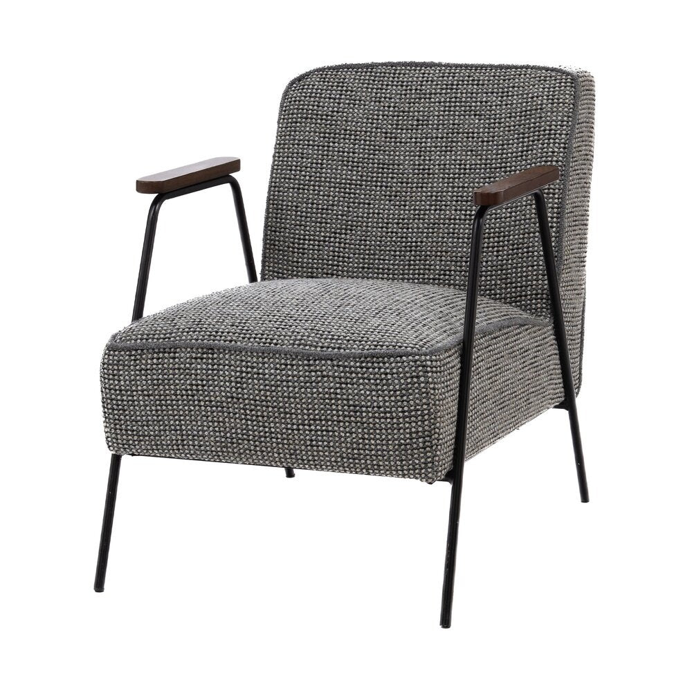 **Moderne fauteuil met metalen poten en houten armleuningen**