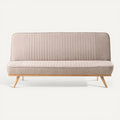 **Moderne beige bank met gestreept patroon en houten poten**
